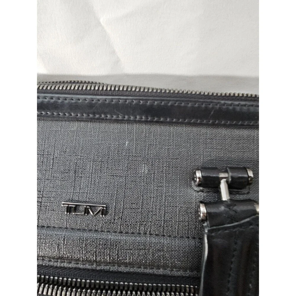 Tumi Briefcase Ashton Collins Zip Coated Canvas Textured Grey Laptop Case